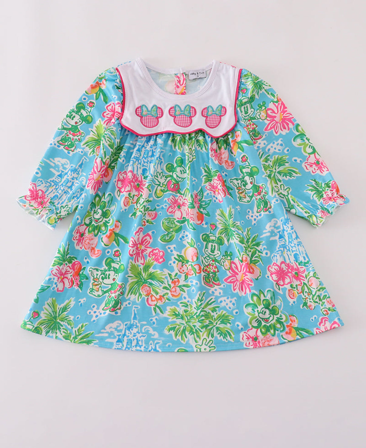 GREEN FLORAL CHARACTER APPLIQUE DRESS