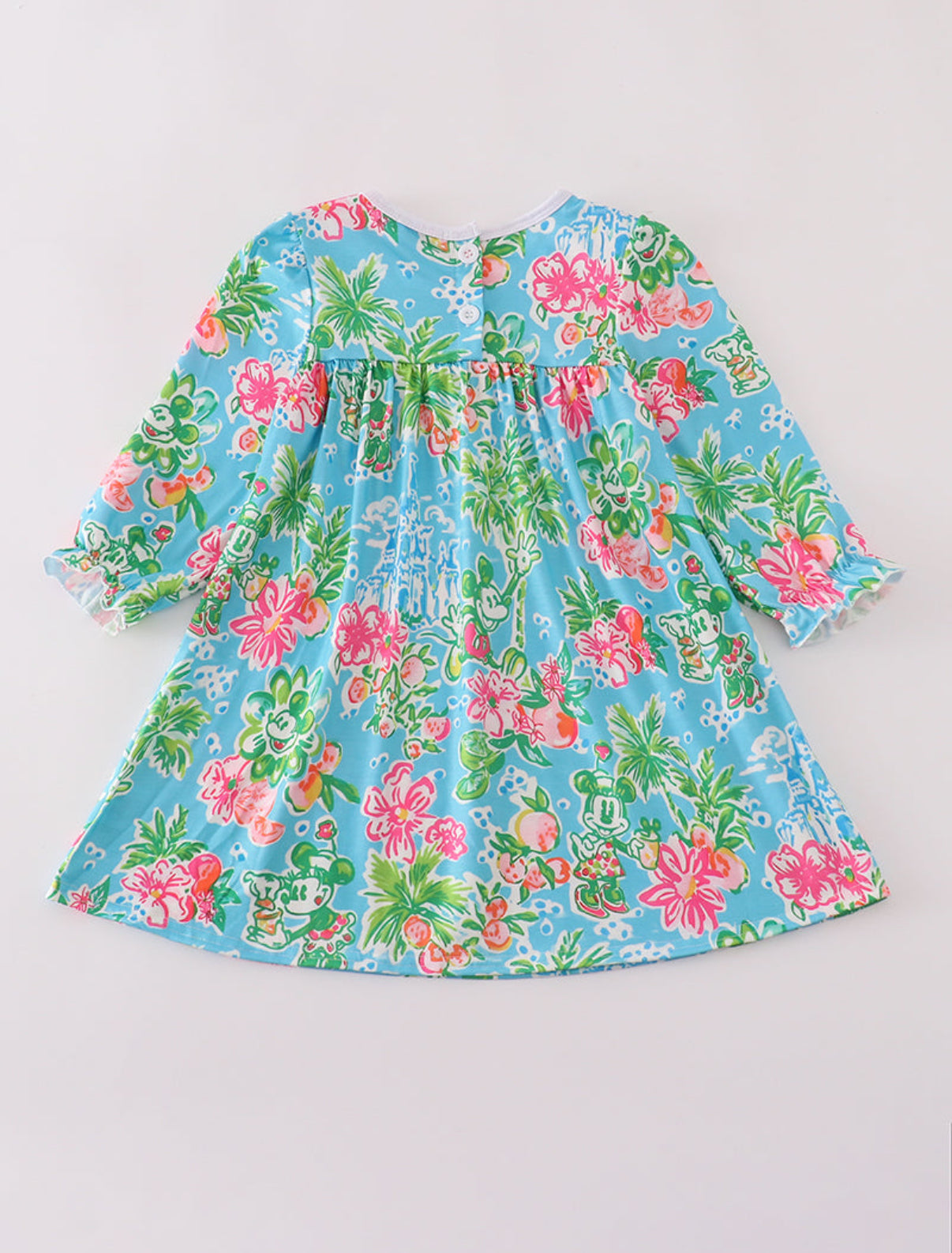 GREEN FLORAL CHARACTER APPLIQUE DRESS