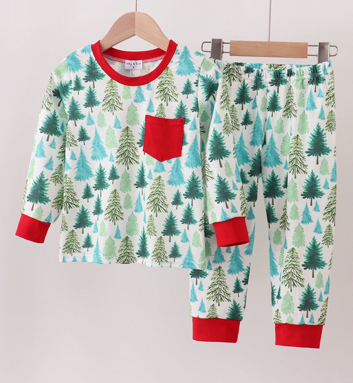 GREEN CHRISTMAS TREE PRINT PAJAMAS SET