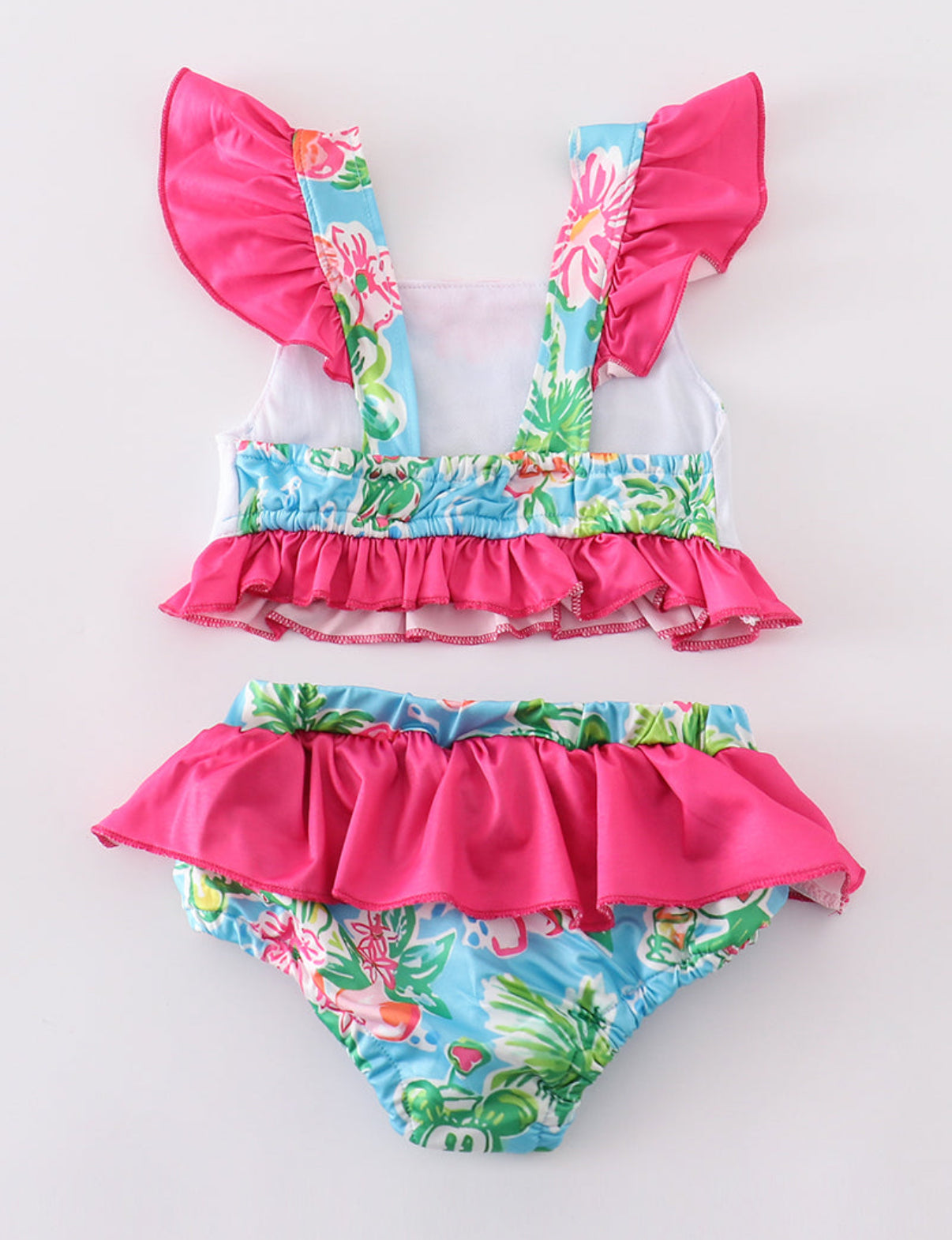 PINK FLORAL CHARACTER APPLIQUE 2PC GIRL SWIMSUIT