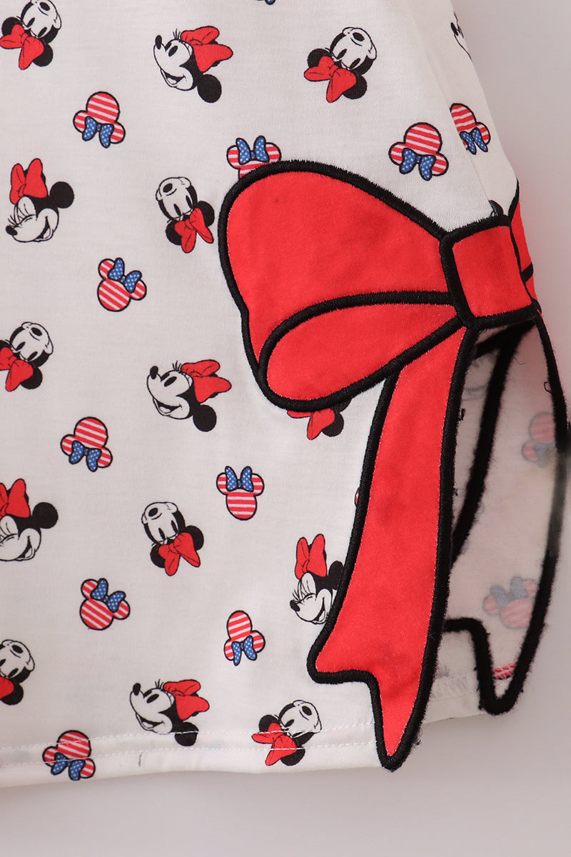 CHARACTER PRINT BOW APPLIQUE MOM&ME DRESS