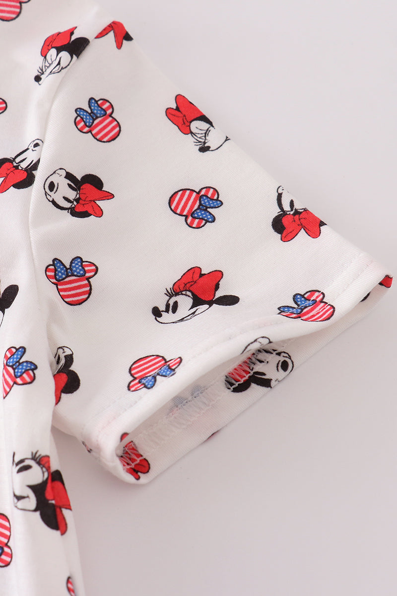 CHARACTER PRINT BOW APPLIQUE MOM&ME DRESS