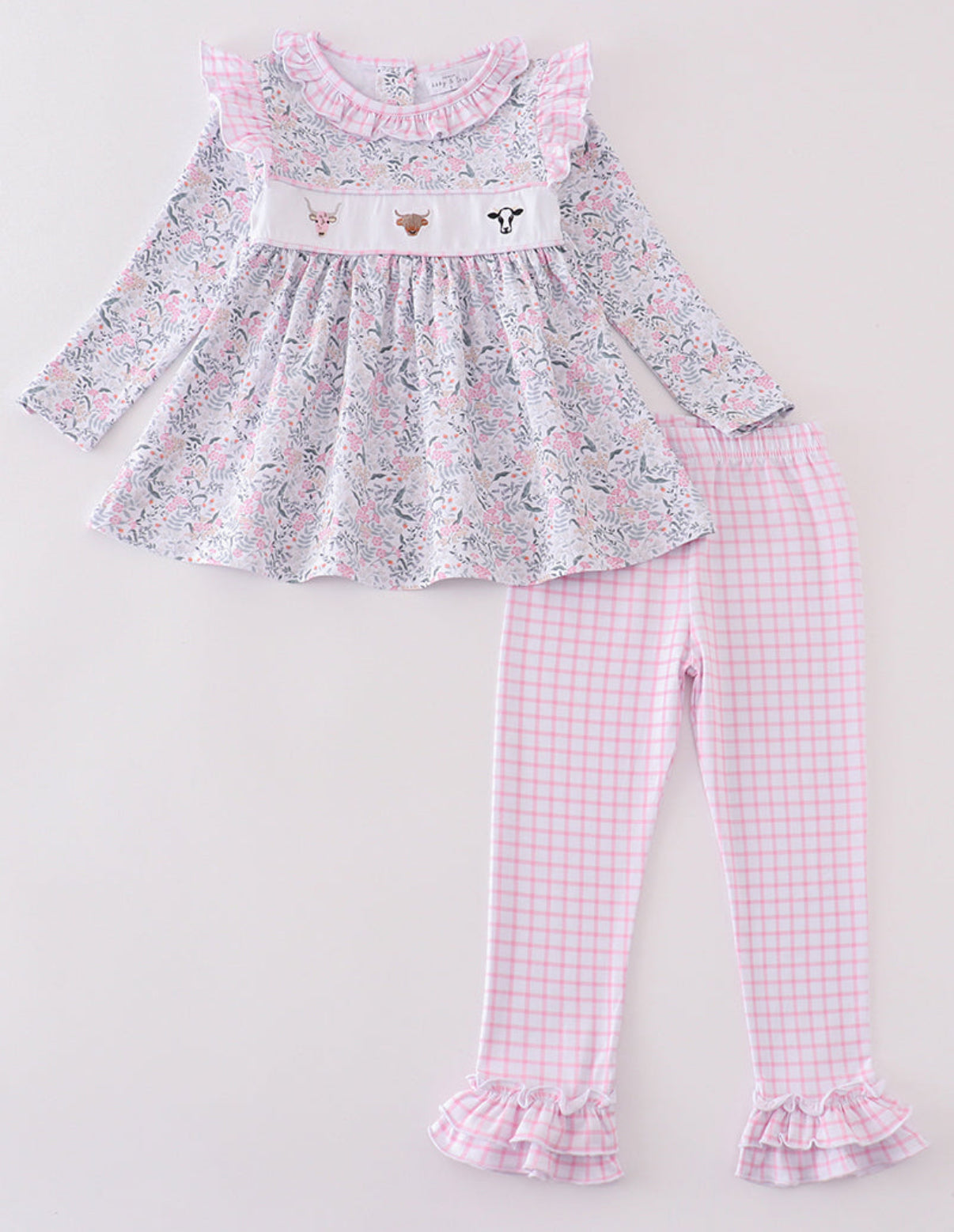 PREMIUM FLORAL PRINT COW EMBROIDERY GIRL SET