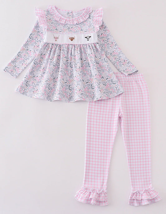 PREMIUM FLORAL PRINT COW EMBROIDERY GIRL SET