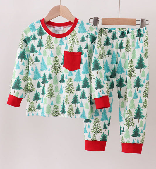 GREEN CHRISTMAS TREE PRINT PAJAMAS SET