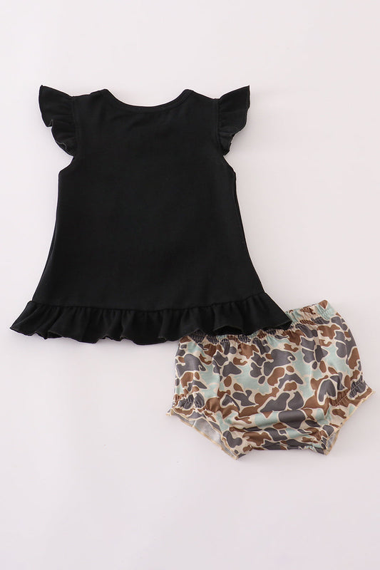 BLACK CAMOUFLAGE PUMPKIN APPLIQUE BLOOMER SET