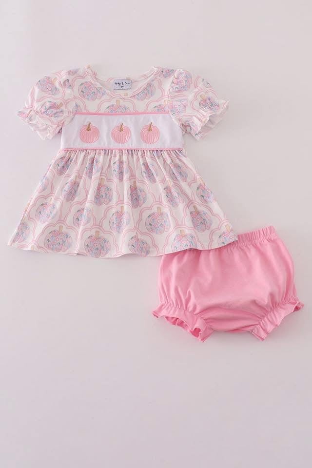 PINK PUMPKIN EMBROIDERY BLOOMER SET