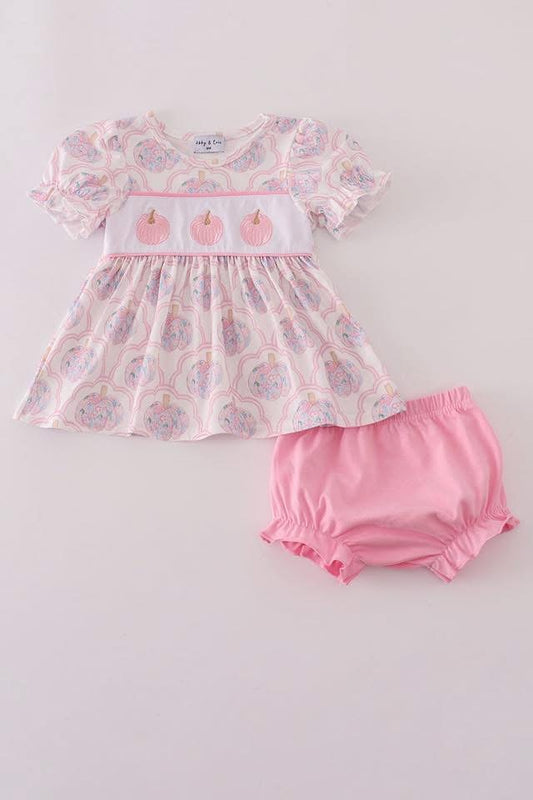 PINK PUMPKIN EMBROIDERY BLOOMER SET